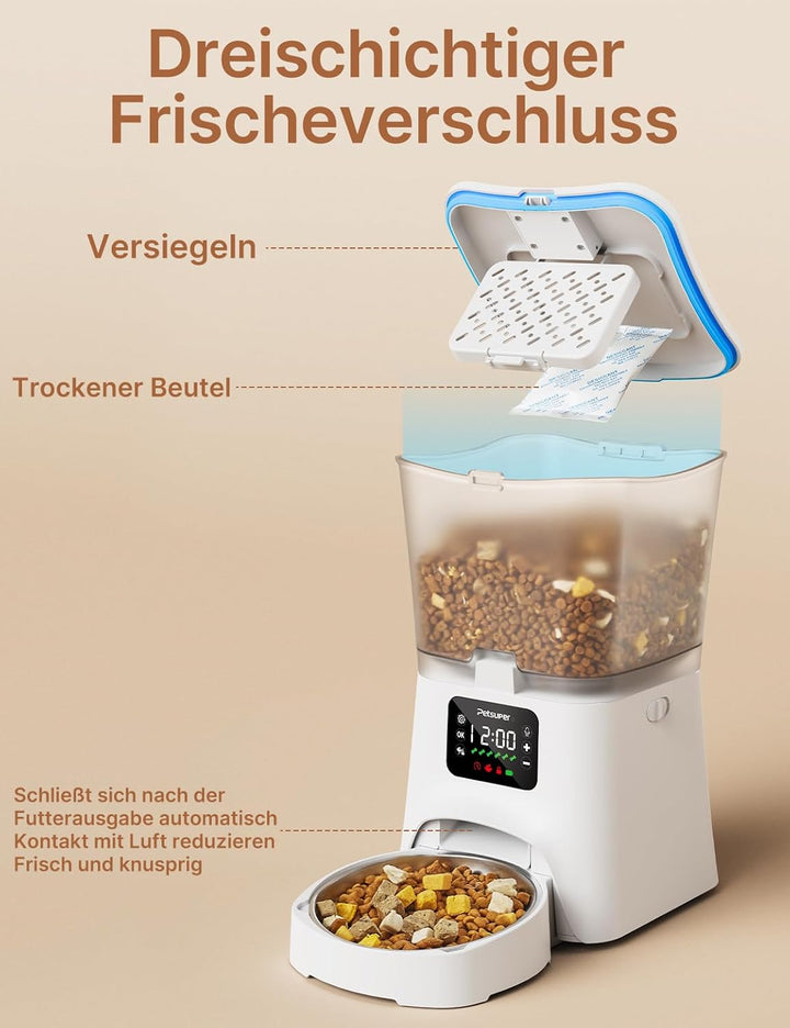 Futterautomat Katze,3L Katzenfutter Automat mit Programmierbarem Timer 1-6 Mahlzeiten pro Tag-Futter