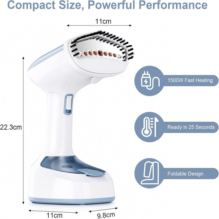 Cozary Steamer Dampfglätter Tragbarer 1500W Faltbar, Reise Dampfglätter mit 150ML Tank, Handgerät Cl