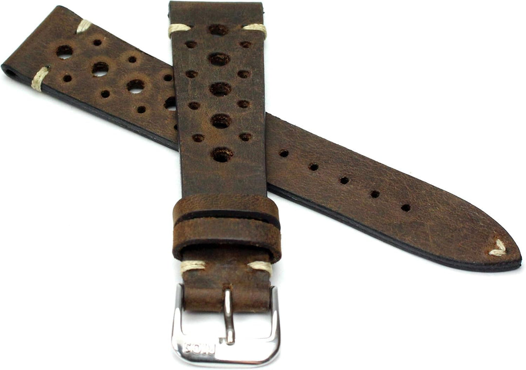 RIOS1931 Rallye Vintage Rindsleder Uhrenarmband handgemacht in Deutschland 22mm braun Mooreiche