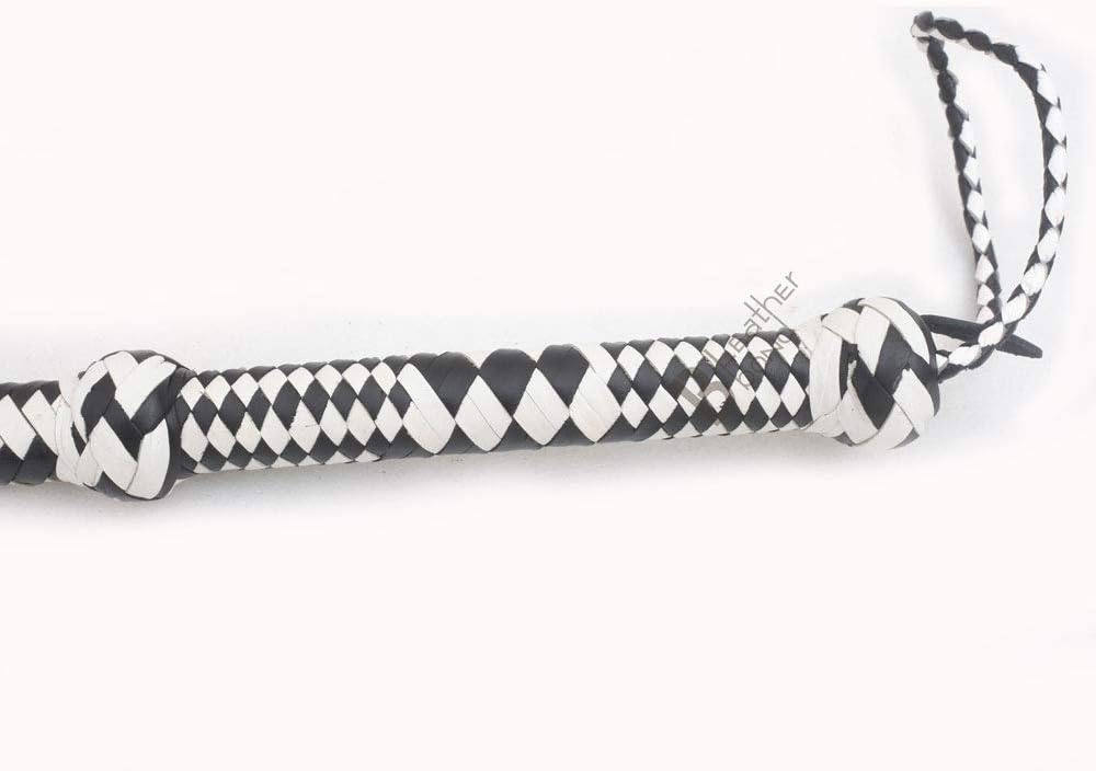 Echte & echte Rindsleder Leder Bullwhip 12 Zöpfe 10 Fuss Bullpeitsche schwarz & weiss