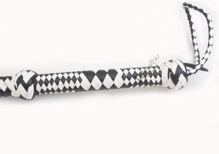 Echte & echte Rindsleder Leder Bullwhip 12 Zöpfe 10 Fuss Bullpeitsche schwarz & weiss