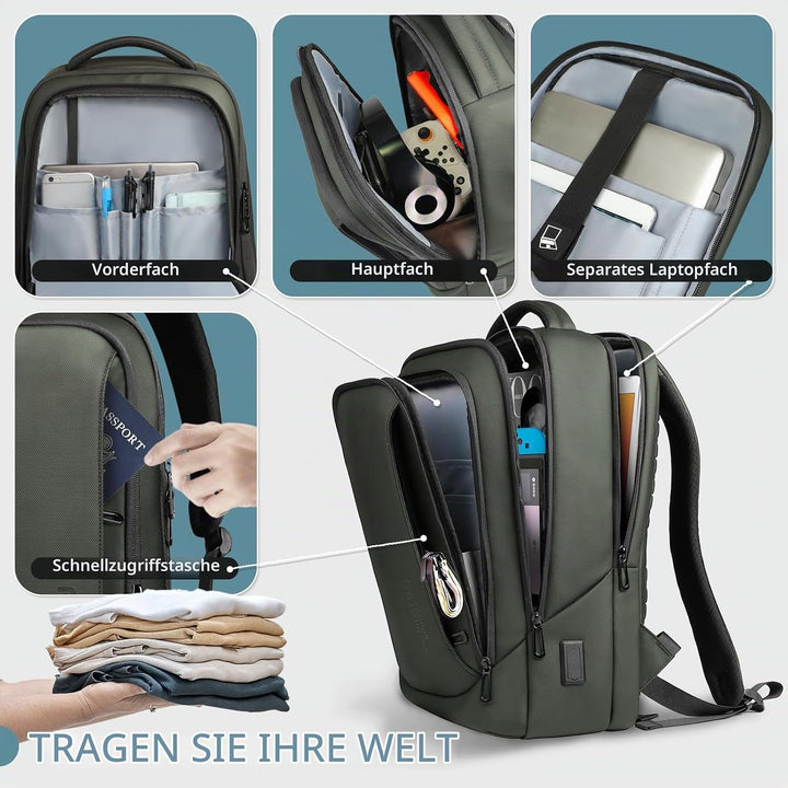 Laptop Business Rucksack Herren mit laptopfach mit USB-Ladeanschluss Diebstahlsicher Handgepäck Tage