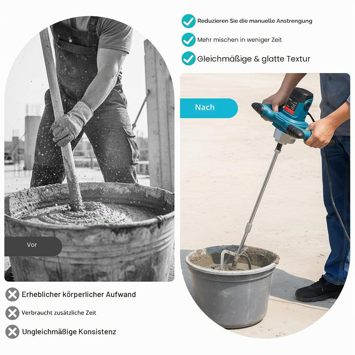 MINRS Rührwerk Farb-Mörtelrührer 2100W Betonmischer Rührwerk Beton with 6 Speed Quirl Mörtelrührer m