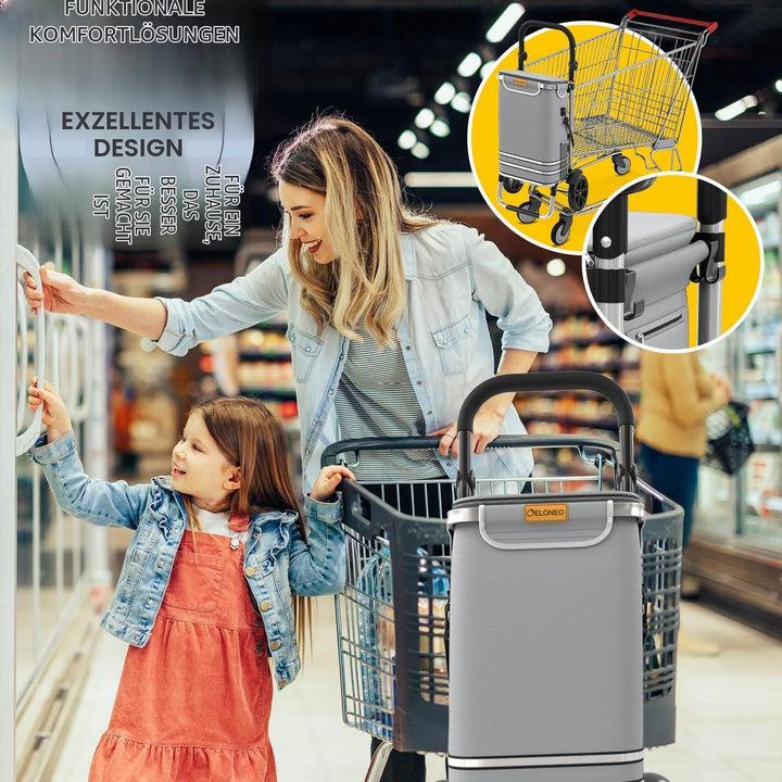 ELONEO Einkaufstrolley klappbar, Einkaufswagen mit Kühlfach, 3in1 Trolley, Sackkarre &amp; Umhängetasche