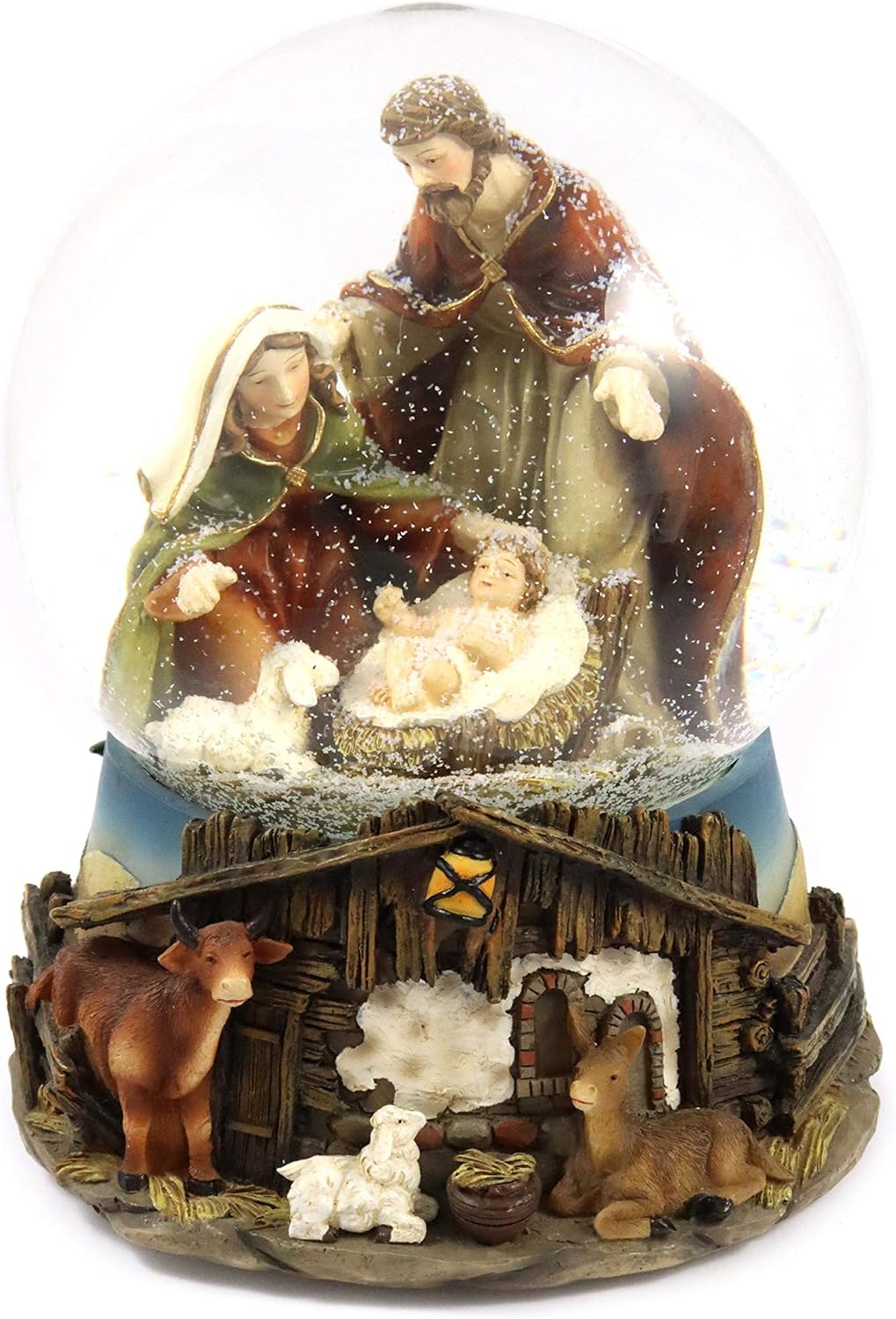 Creation Gross Schneekugel mit Spieluhr (Stille Nacht) Krippenspiel (Maria, Josef, Jesus) H.: 20cm Ø