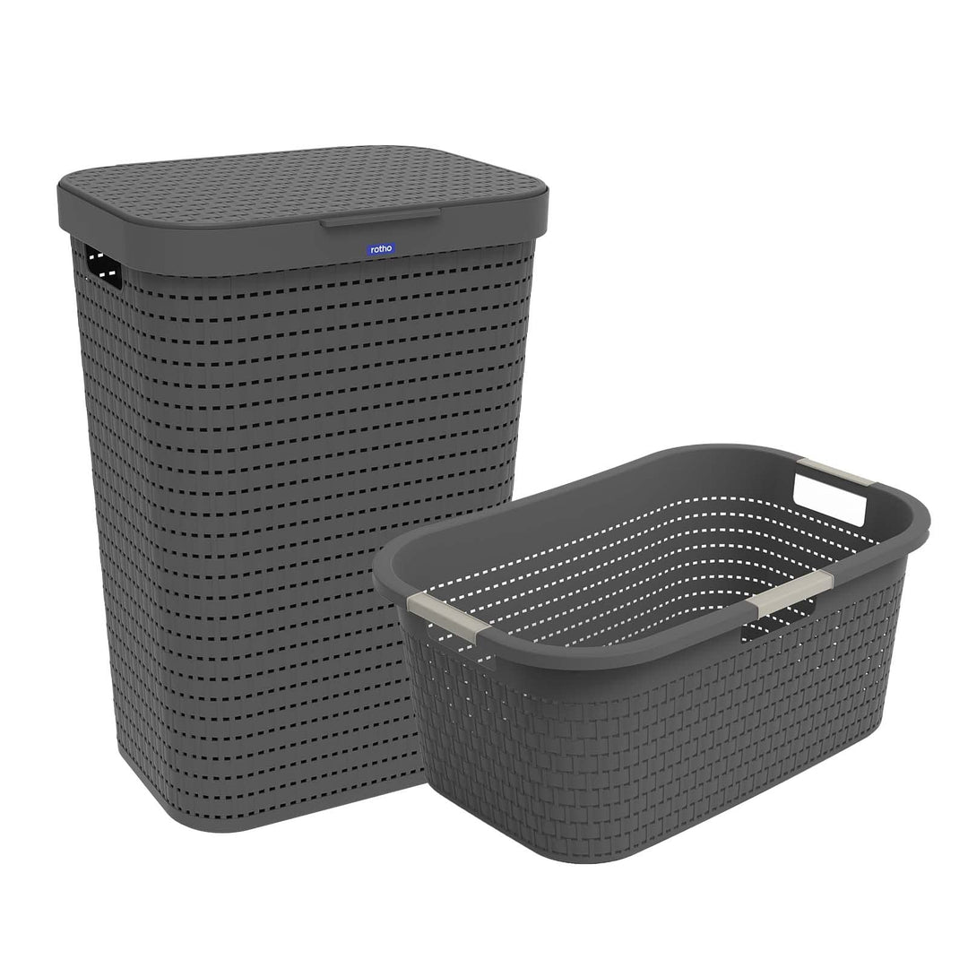 Rotho Country Wäscheset 2tlg. 55l, 40l, Kunststoff (PP) BPA-frei, anthrazit, 55l, 40l, Anthrazit