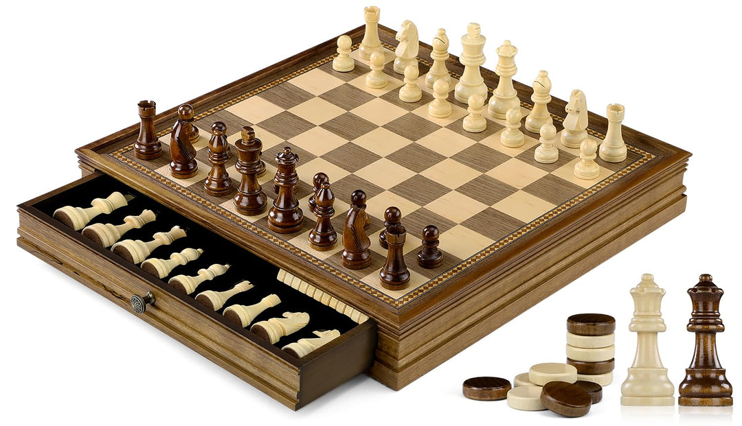 Peradix 38CM/15IN Magnetisch Schachspiel mit Dame aus Holz, 2 in 1 Schachbrett mit Lagerschublade un