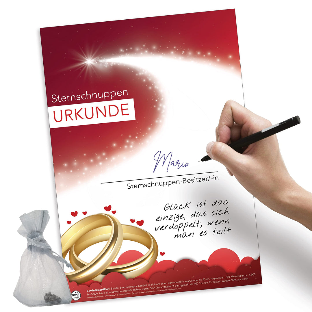 happylandgifts® Echte Sternschnuppe als HOCHZEITSGESCHENK | Echter Meteorit | Hochwertige Urkunde mi