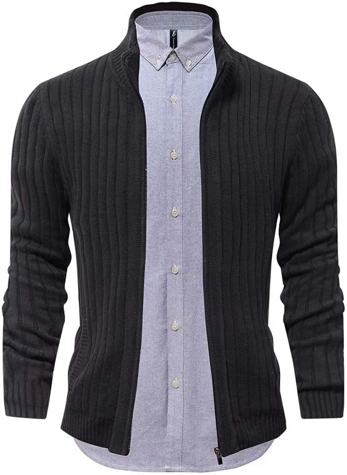 AOLI RAY Herren Strickjacke mit Reissverschluss Cardigan Stehkragen Pullover Feinstrike Sweaters mit