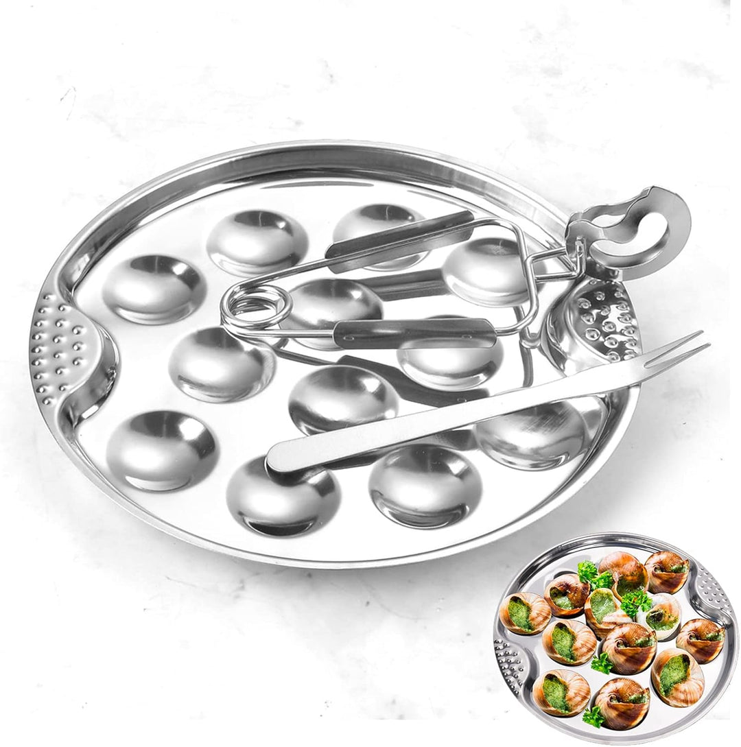 3 Stücke Schneckenteller Meeresfrüchte Werkzeug Set Schneckenpfanne Speisenteller mit Zange Gabel mi