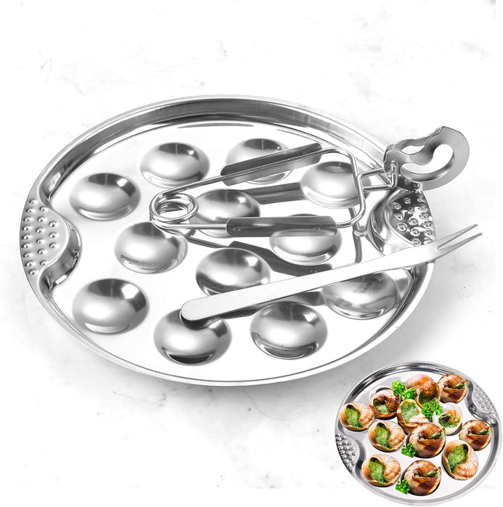 3 Stücke Schneckenteller Meeresfrüchte Werkzeug Set Schneckenpfanne Speisenteller mit Zange Gabel mi