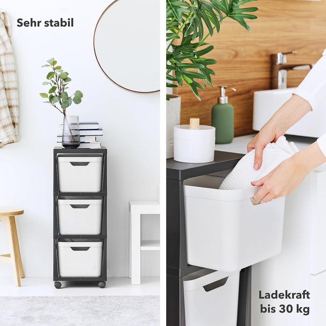 Jive Rotho Tower black Rollcontainer mit 3 Schubladen, Kunststoff (PP) BPA-frei, schwarz, 3 x 16l (3