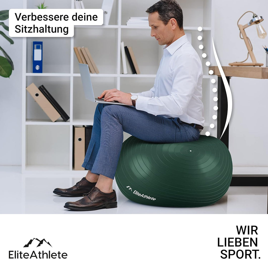 EliteAthlete Gymnastikball Sitzball Büro ergonomisch mit Anti Burst System - Fitness Pilates Schwang
