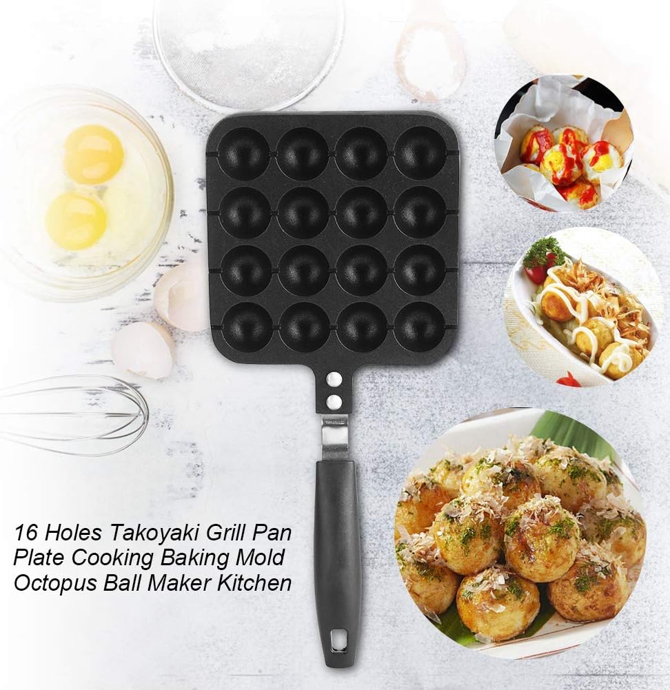 Natudeco 16-Loch-Gusseisen-Takoyaki-Pfanne Gusseisen-Pfanne Antihaft-Takoyaki-Pfanne Kochform Tablet