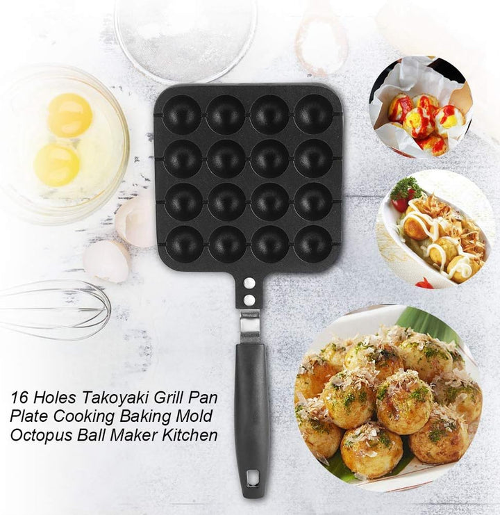 Natudeco 16-Loch-Gusseisen-Takoyaki-Pfanne Gusseisen-Pfanne Antihaft-Takoyaki-Pfanne Kochform Tablet