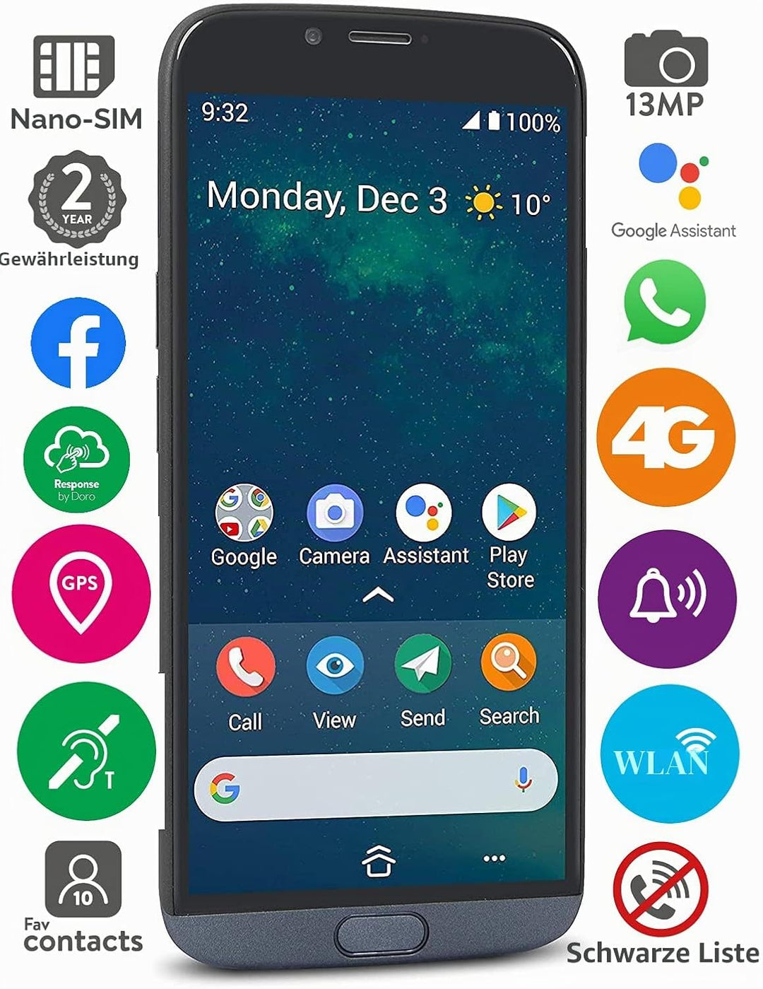 Doro 8050 Smartphone für Senioren mit 5,4-Zoll-Display und GPS-Ortung (Stahl) (13 MP, entsperrt)