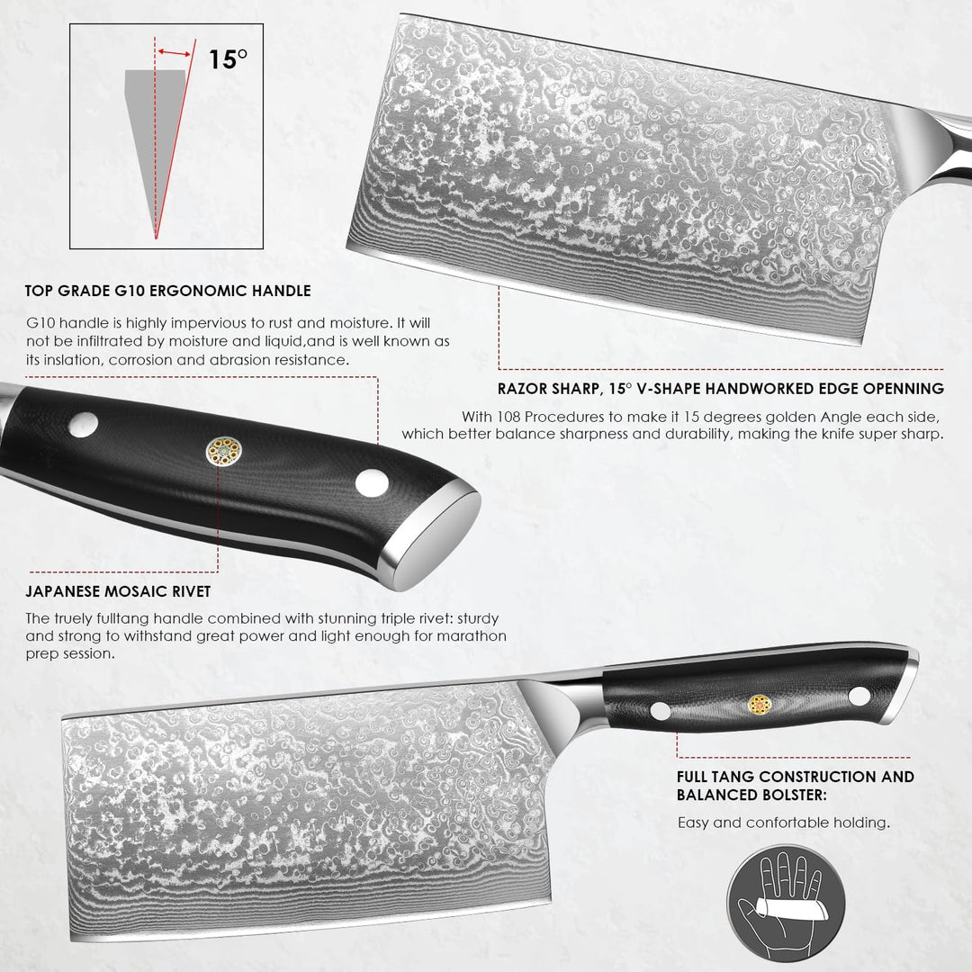 Home Safety Damastmesser Fleischmesser - Damast Chinesisches Hackmesser 17.5 cm Klinge aus 67 Schich