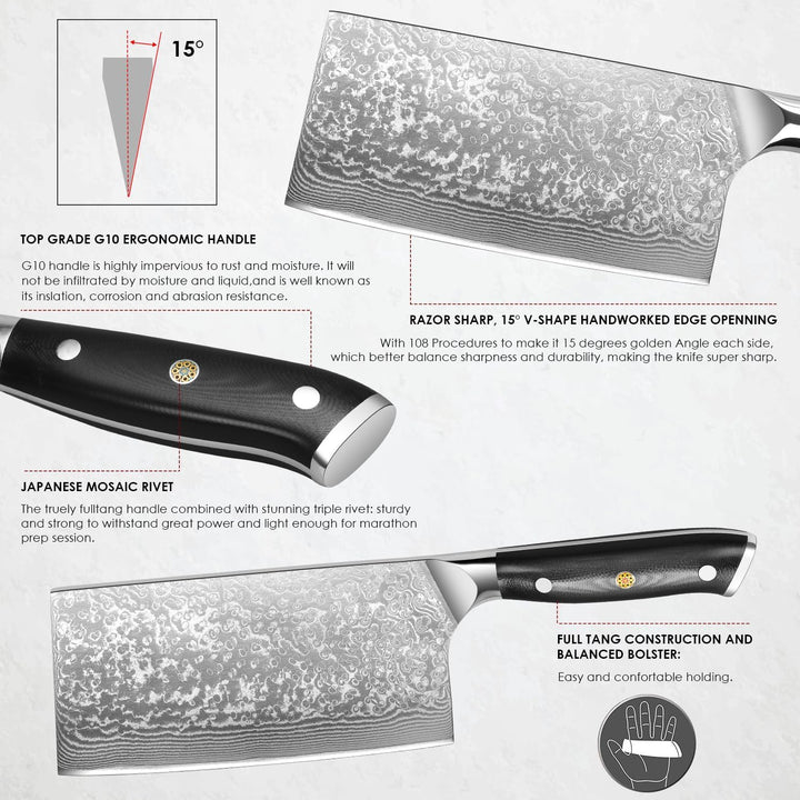 Home Safety Damastmesser Fleischmesser - Damast Chinesisches Hackmesser 17.5 cm Klinge aus 67 Schich