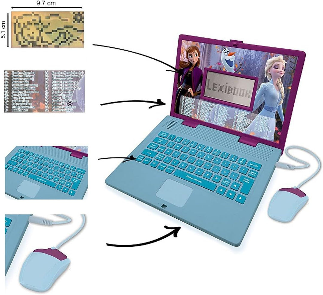 LEXIBOOK - Disney Die Eiskönigin 2 - Pädagogischer und zweisprachiger Laptop Spanisch/Englisch - Spi