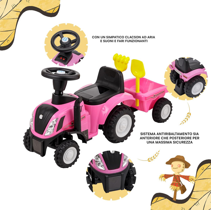 Ride-On Traktor mit Anhänger für Kinder von 12 bis 36 Monat, Traktor mit Lufthupe, Rutschspielzeug,
