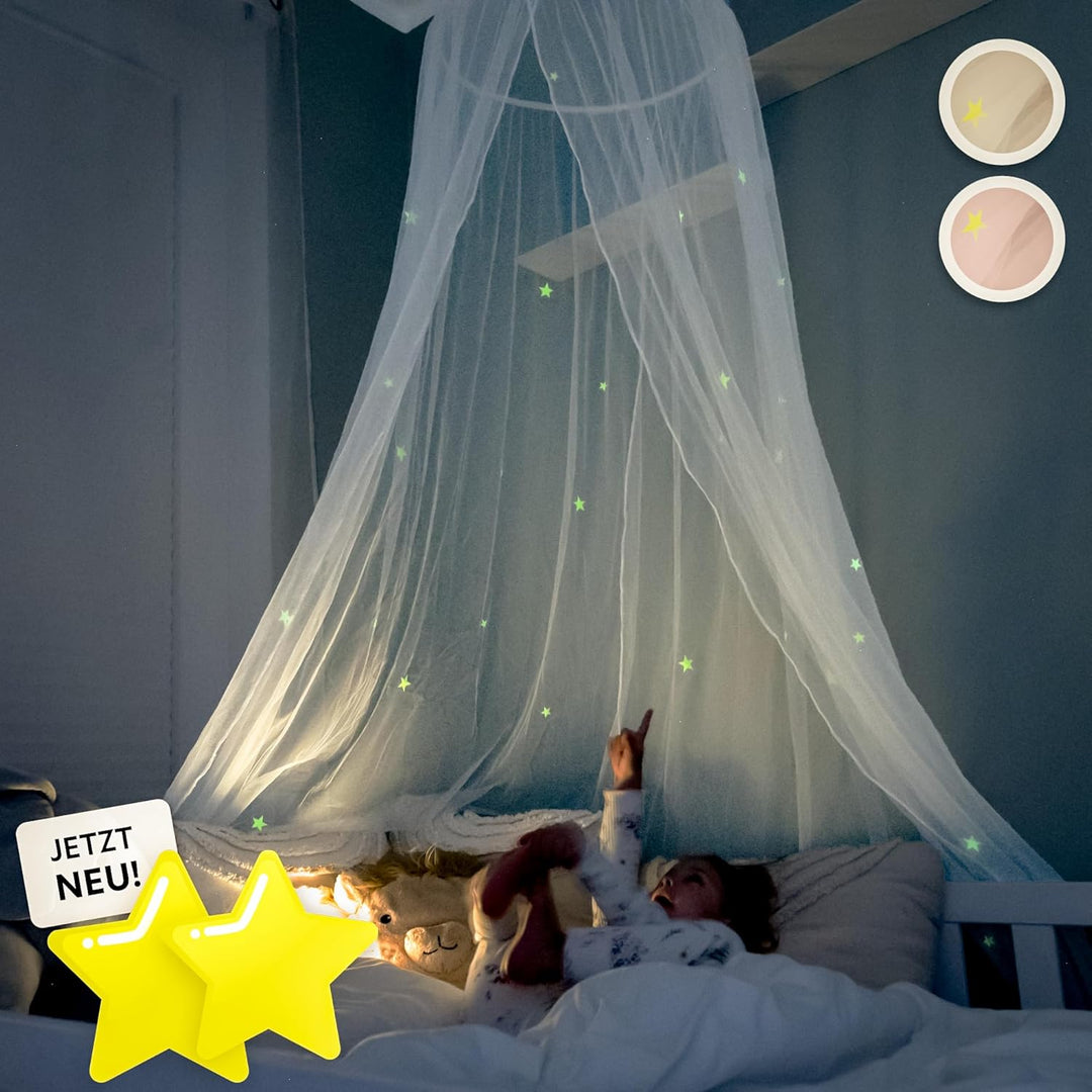 lilimaus Betthimmel [Weiss] - Baldachin Kinderzimmer mit Leuchtsternen für Mädchen & Jungen - Himmel