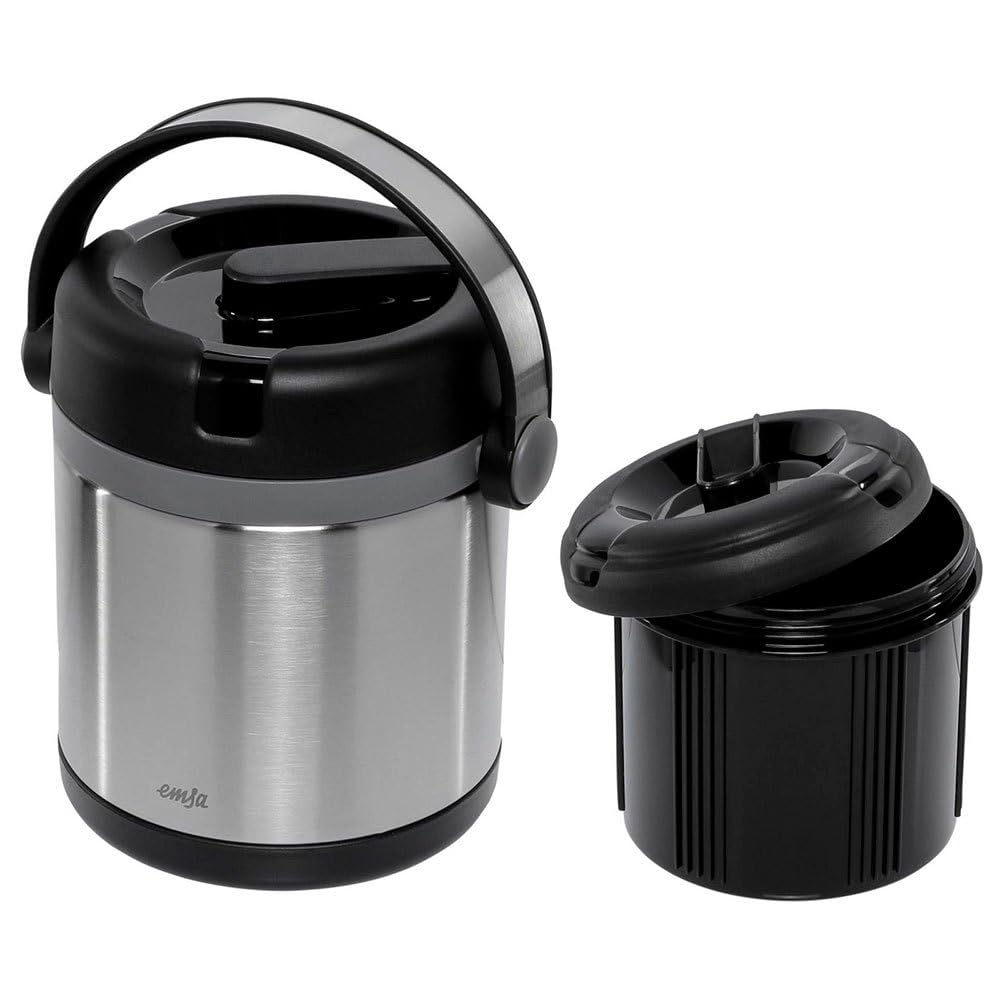 EMSA 509244 MOBILITY Isolier-Speisegefäss 1,2 L Edelstahl Schwarz - 100 % dicht - warme Mahlzeit - h