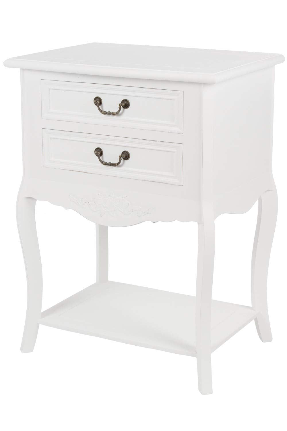 elbmöbel Nachttisch Beistelltisch weiss Antik Shabby chic schmal massiv mit 2 Schublade B 55 x H 73