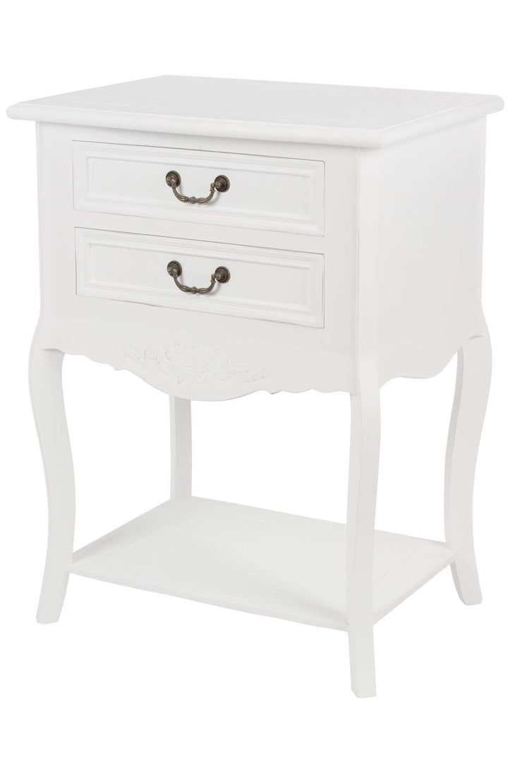 elbmöbel Nachttisch Beistelltisch weiss Antik Shabby chic schmal massiv mit 2 Schublade B 55 x H 73