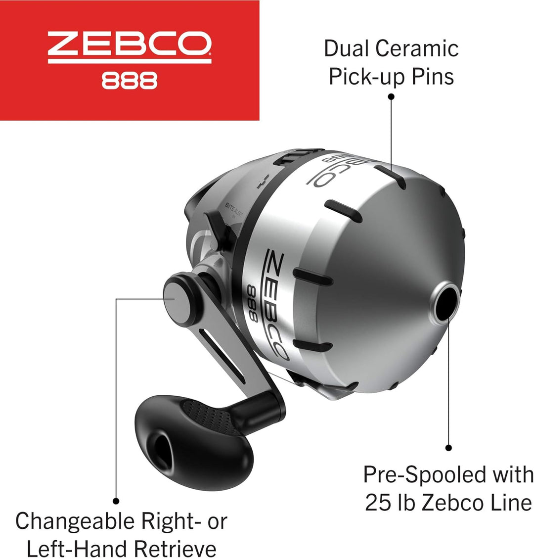 Zebco 888 Spincast Angelrolle, 3 Kugellager (2 + Kupplung), sofortige Rücklaufsperre, glatte Drehsch