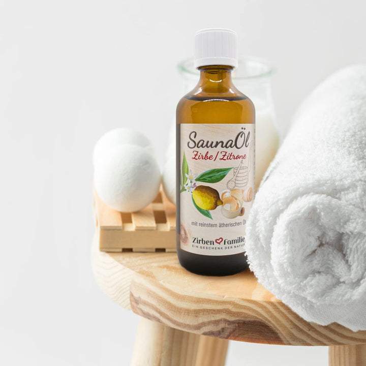 Zirben Familie® Saunaaufguss Zirbe &amp; Zitrone 100ml | Saunaöl aus Zirbelkiefer | Sauna Aufgussmittel