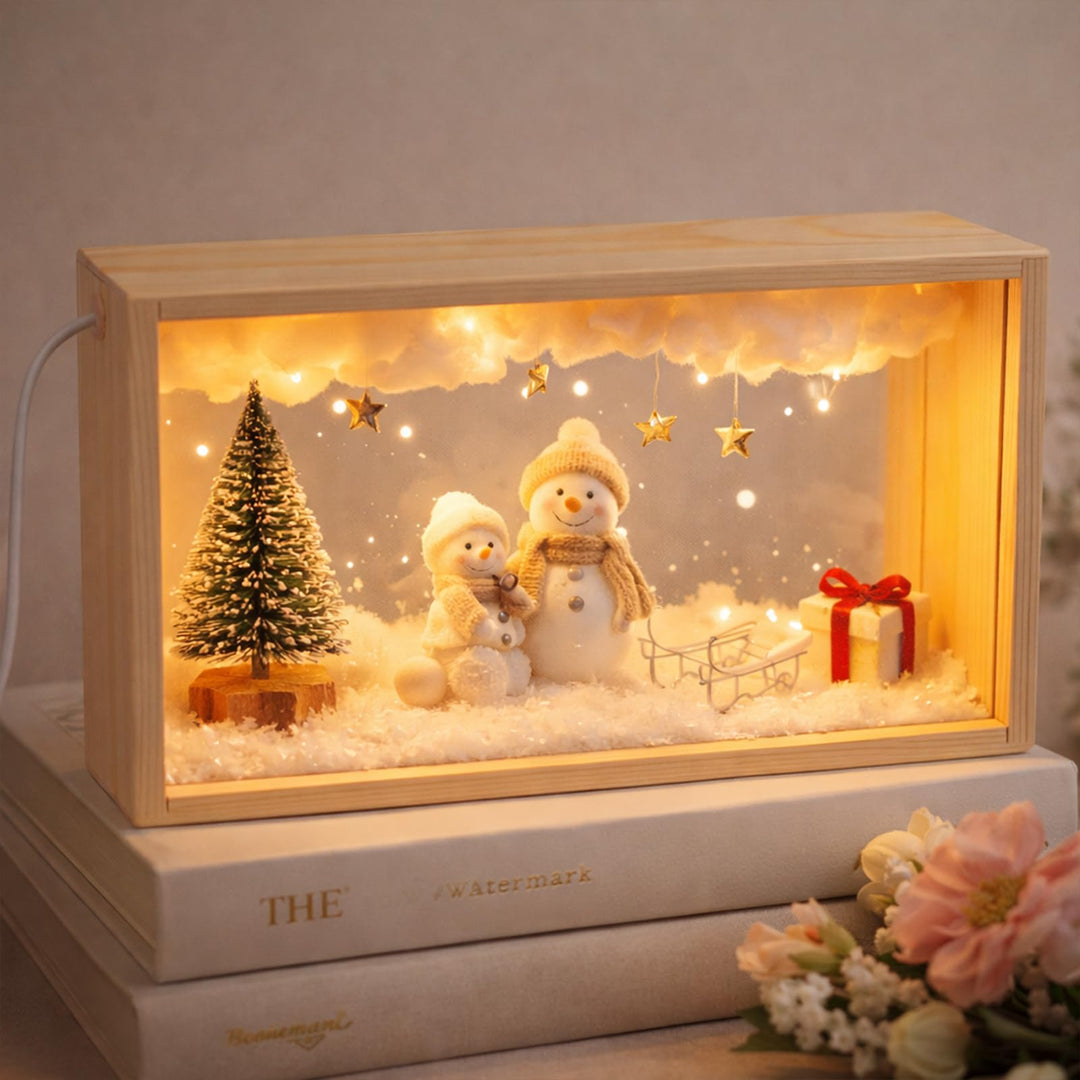 3D Bilderrahmen zum Befüllen, 26*6*13cm Objektrahmen Holz, leuchtender Fotorahmen, LED-Display-Artik