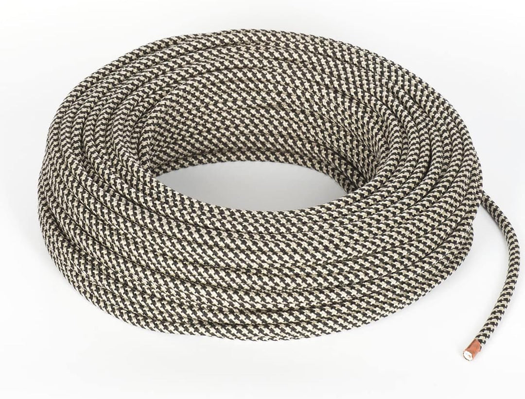 Textilkabel für Lampe, Stoffkabel 3-adrig (3x0,75mm²) - Sand/schwarz. Made in Italy (10 Meter), 10 M