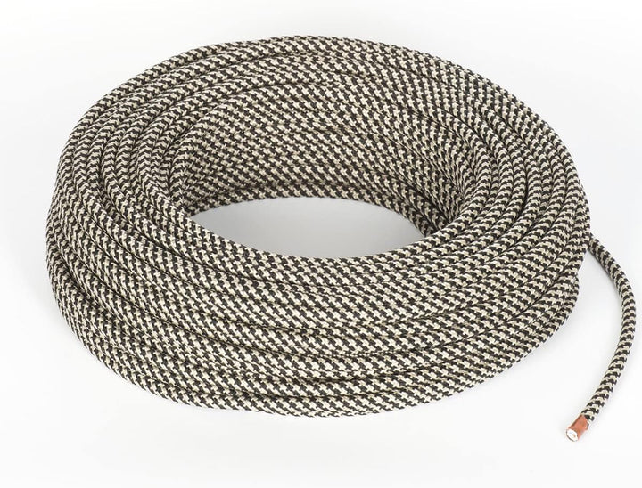 Textilkabel für Lampe, Stoffkabel 3-adrig (3x0,75mm²) - Sand/schwarz. Made in Italy (10 Meter), 10 M