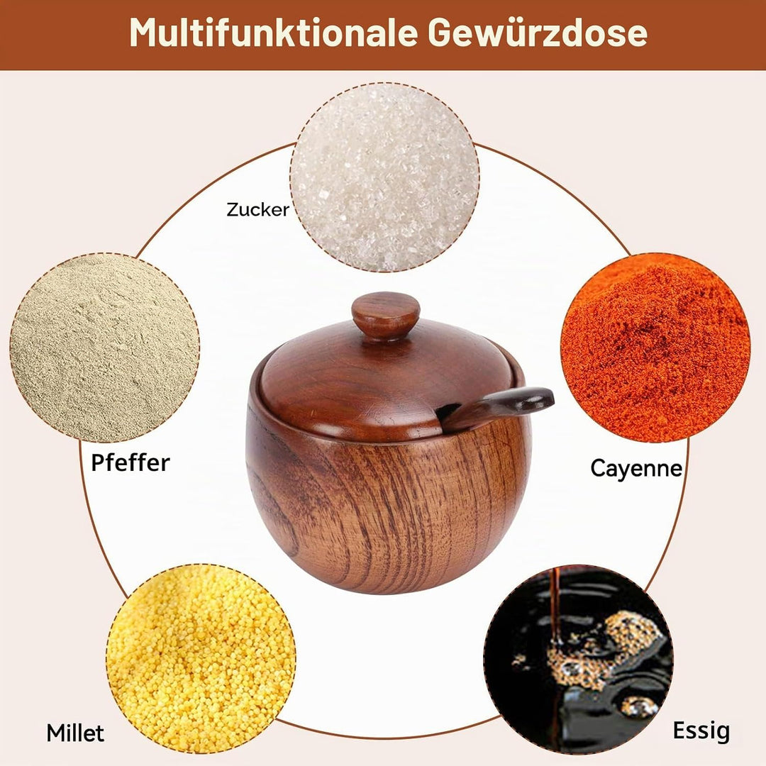 Cyrank 2 Set Salz- und Pfefferbox, Salzbehälter aus Holz mit Deckel und Löffel Japanische Gewürzbehä