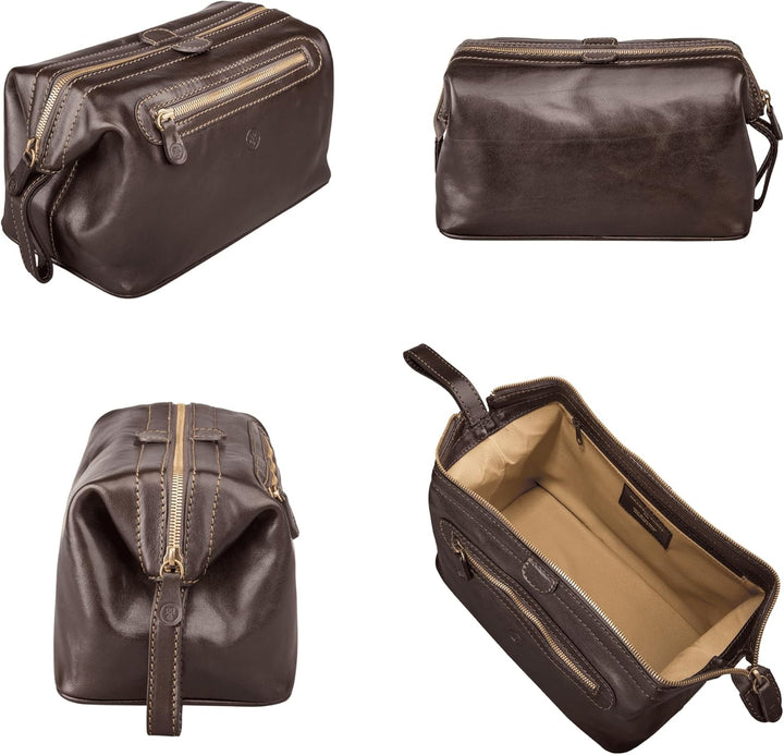 Maxwell-Scott Luxus Leder Kulturtasche (DunoL), Dunkelbraun, large, Dunkelbraun