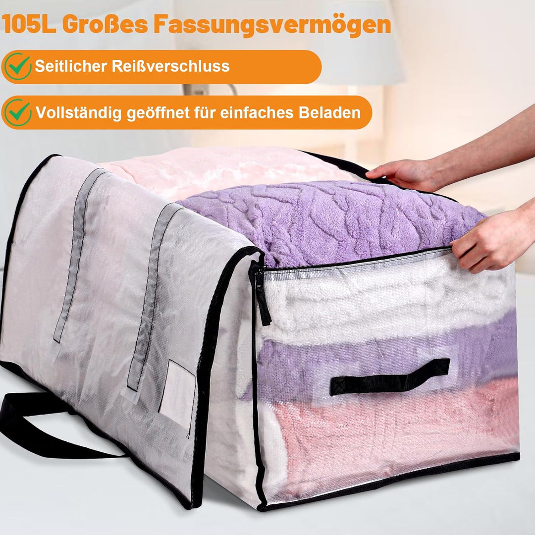 Dntorx 6 Stück 105L Grosse Aufbewahrungstasche mit Deckel, Faltbare Transparente Umzugskartons Gross