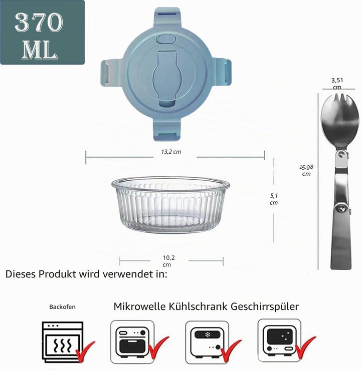370ml Klein Runde Glasbehälter Mit Deckel Und Löffel, 12oz Runde Klein Meal Prep Gläser für Büro, Sc