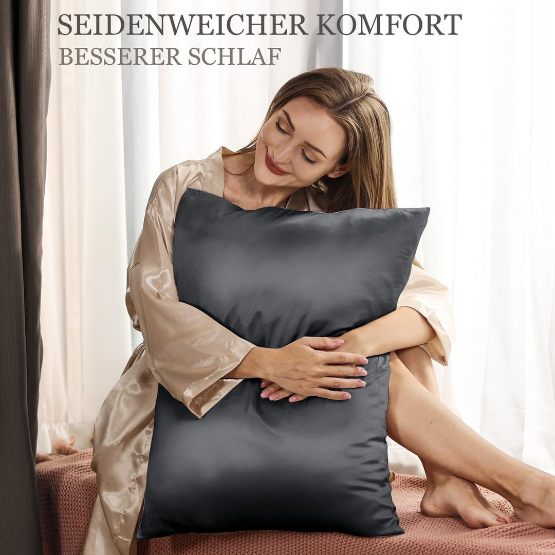 Adubor 100% Seidenkissenbezug 40x40cm für Haar und Haut, mit verstecktem Reissverschluss, beide Seit