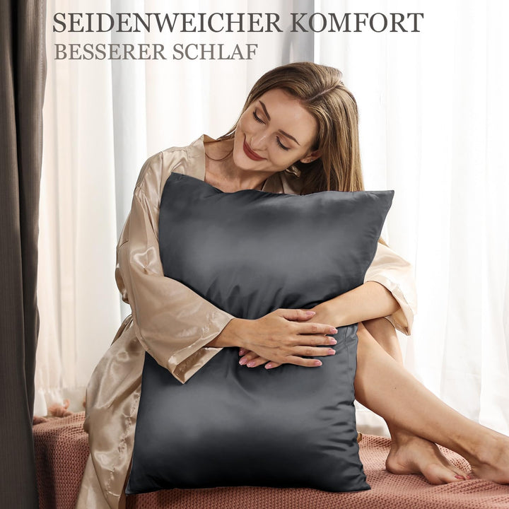 Adubor 100% Seidenkissenbezug 40x40cm für Haar und Haut, mit verstecktem Reissverschluss, beide Seit