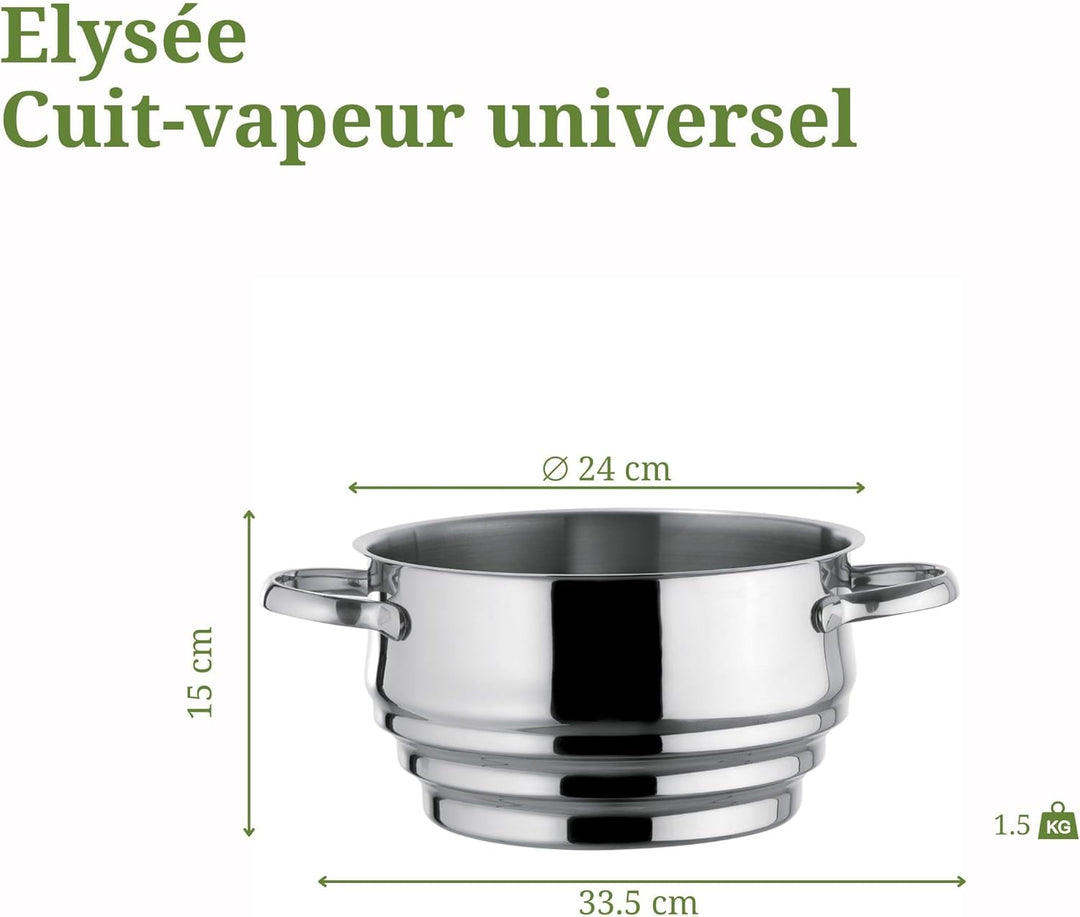 Cuisinox C61500WX13892 Elysée Universal-Dampfgarer, 20/22/24 cm, Edelstahl Universal Dampfgarer, Uni