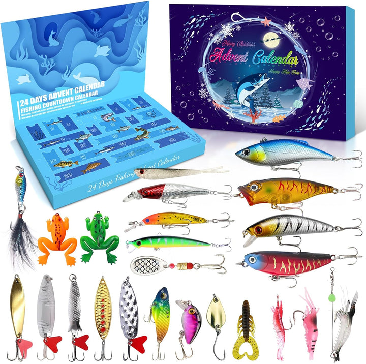 Tylices Angeln Adventskalender 2025 Angler Angelkalender, 24 Angeln Köder Set Angellieber Angel Weih