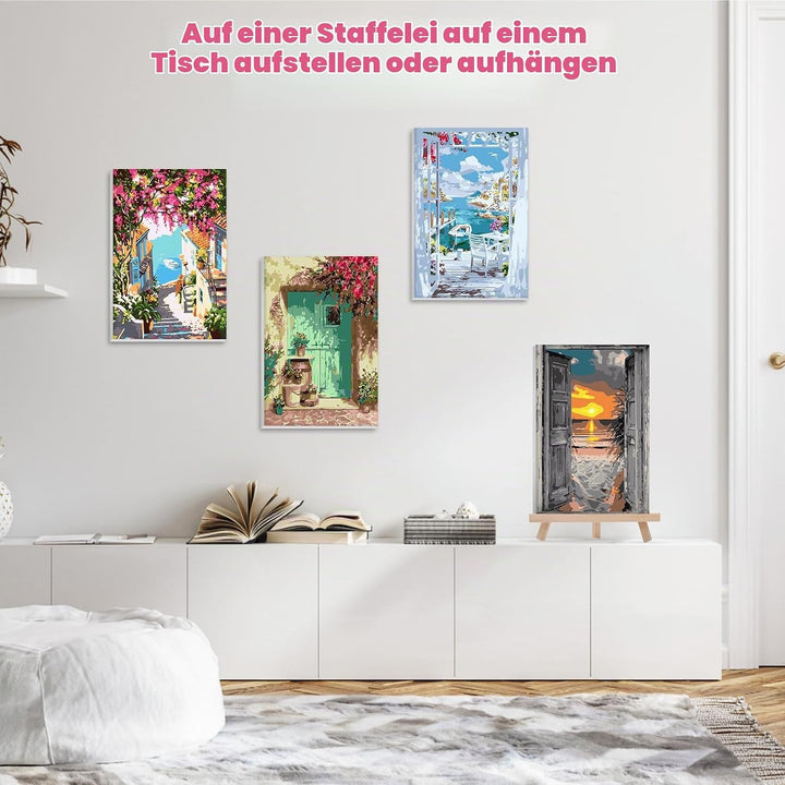 GHHKUD Malen Nach Zahlen Erwachsene, 4 Stück Malen Nach Zahlen Blumen Landschaft DIY Handgemalt Ölge