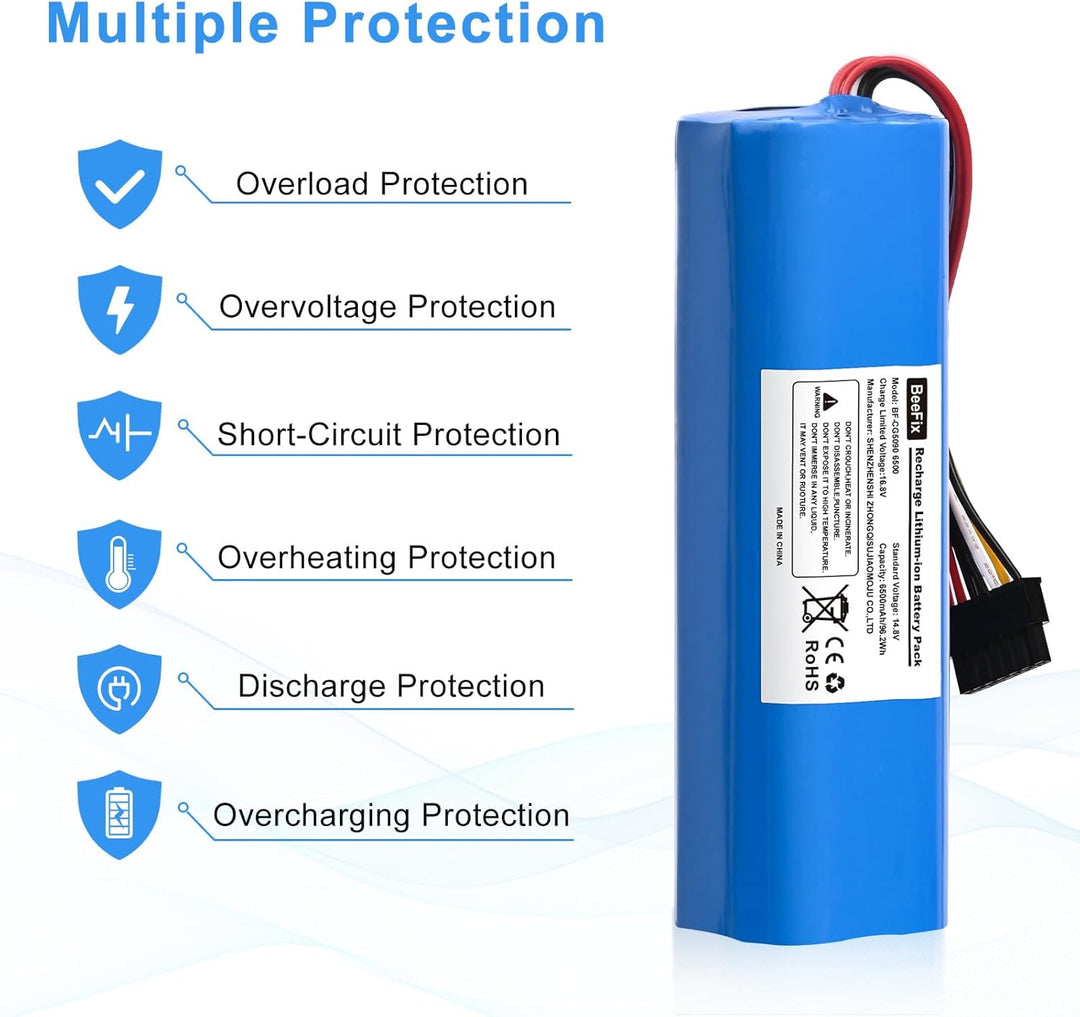 6500mAh Akku Ersatz für Conga 5090, 6090, 6490 y 7090,5490 14.8V Li-ion Akku Batterie Staubsauger Ro