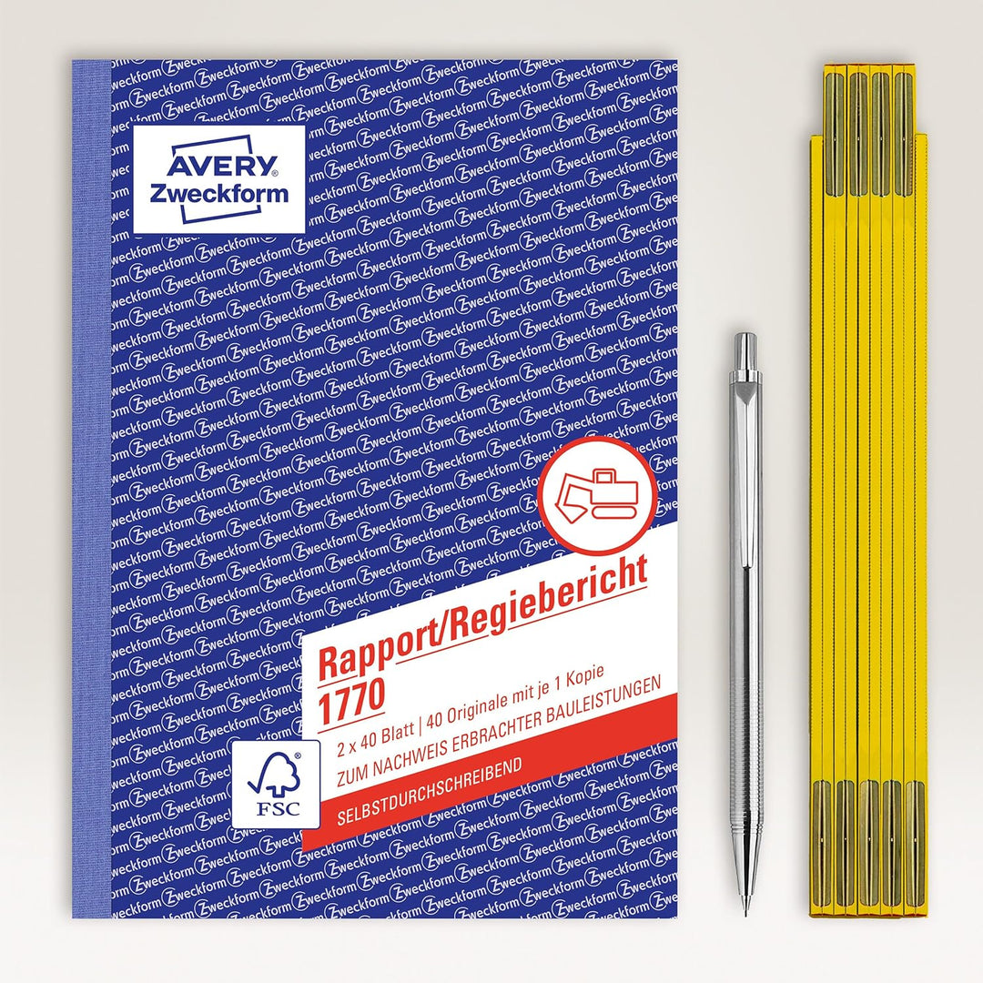 AVERY Zweckform 1770-10 Rapport/Regiebericht (A5 selbstdurchschreibend, von Rechtsexperten geprüft,