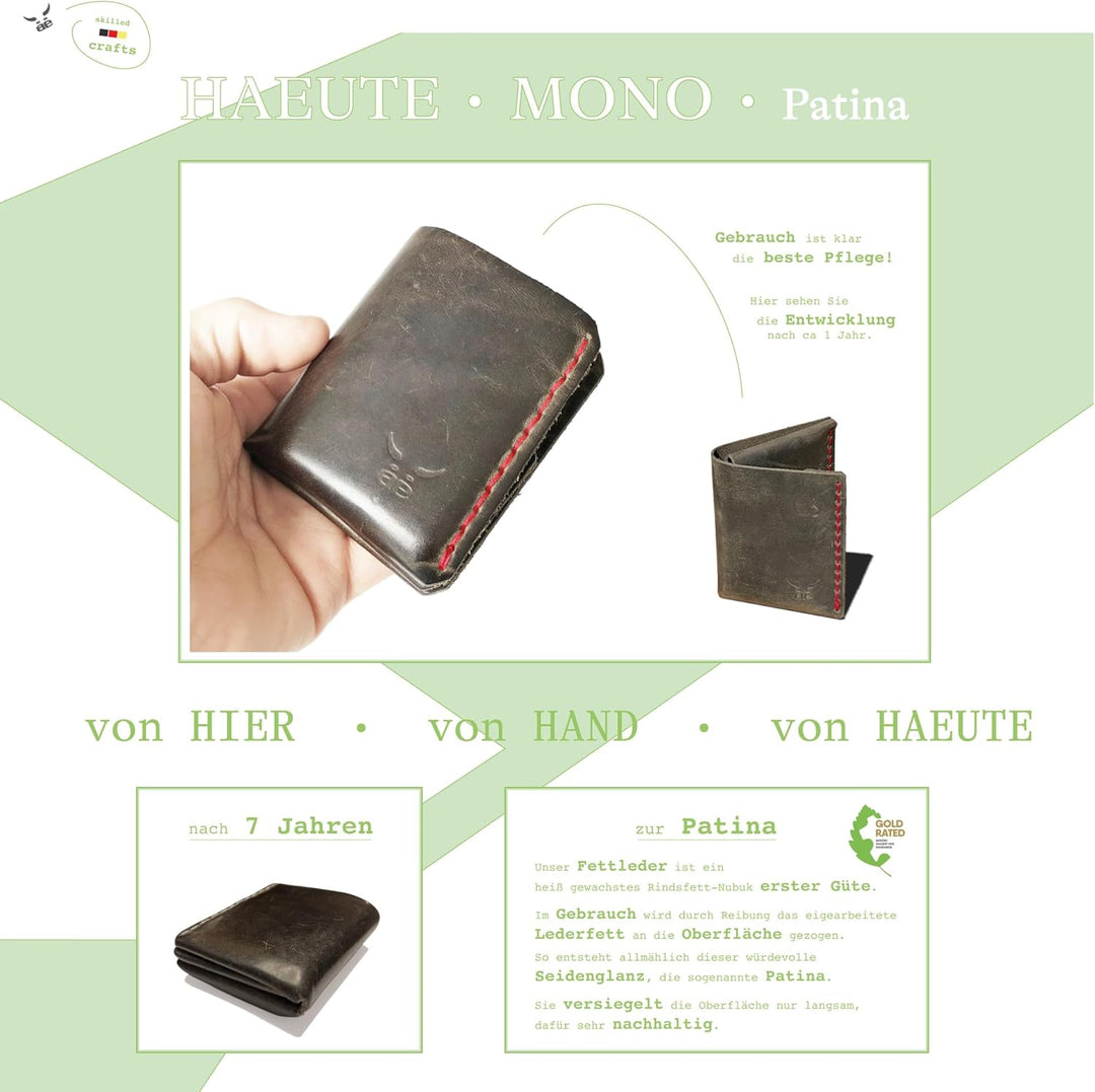 grauer Männer Leder Geldbeutel, klein & metallfrei