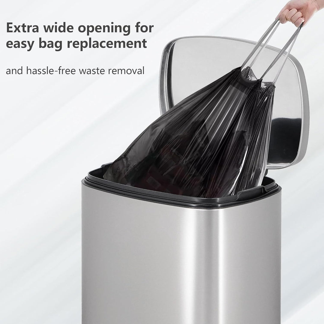 Mülleimer Küche, 50 Liter, fingerabdrucksicherer Edelstahl-Mülleimer mit Soft-Close-Deckel und Pedal