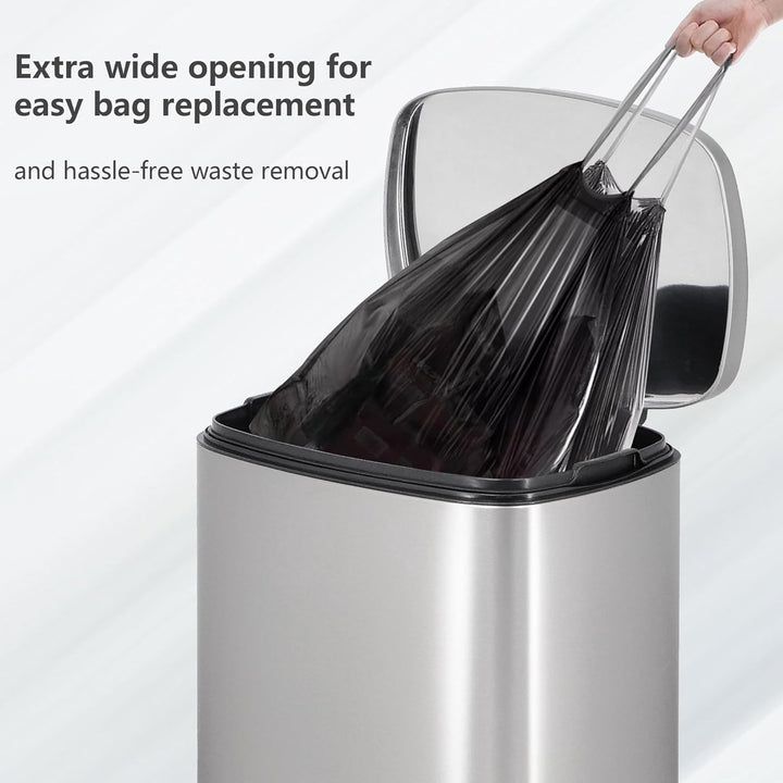 Mülleimer Küche, 50 Liter, fingerabdrucksicherer Edelstahl-Mülleimer mit Soft-Close-Deckel und Pedal