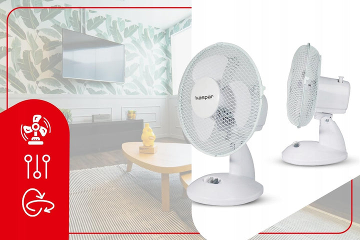 Kaspar Ventilator Tischventilator 23 cm 21 W Schreibtisch weiss mit 3 Windgeschwindigkeiten Oszillat
