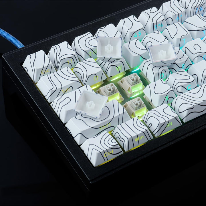 Sunzit Custom Keycaps 135 Tasten PBT Keycap Set,Cherry Profile Keycaps Dye-Sub White Topographic Key