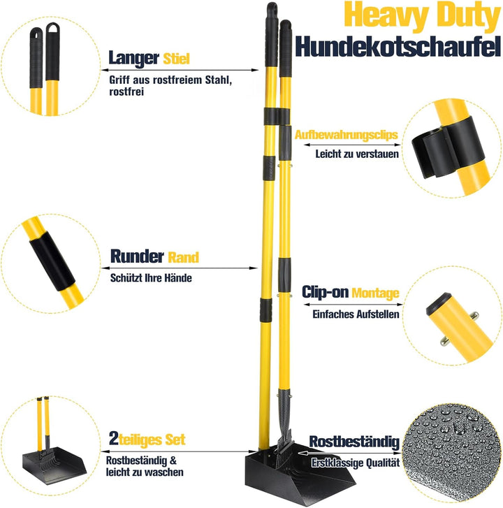 Hundekotschaufel Kehrschaufel & Rechen Mit Abfallsäcken, Hundekotsammler Langer Griff, Hundekot Scoo
